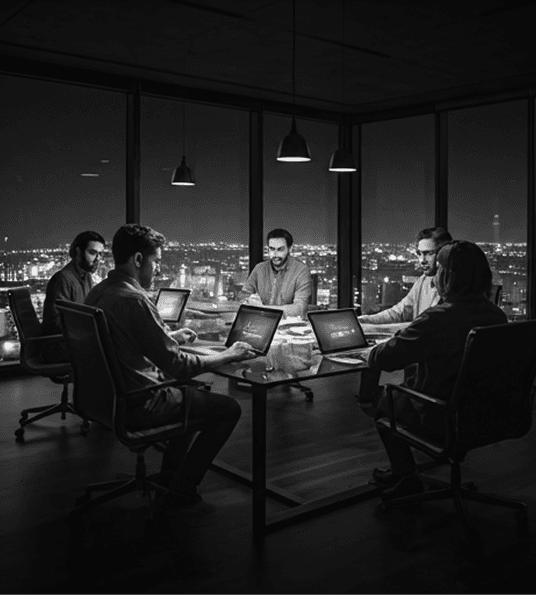 A team collaborating in a meeting room